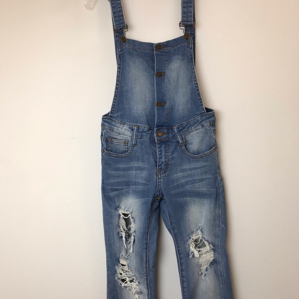 Machine Denim Distressed Overalls Size 27